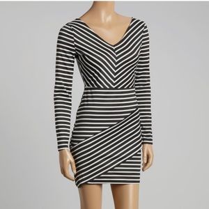XTAREN Black & White Stripe Bodycon Dress
